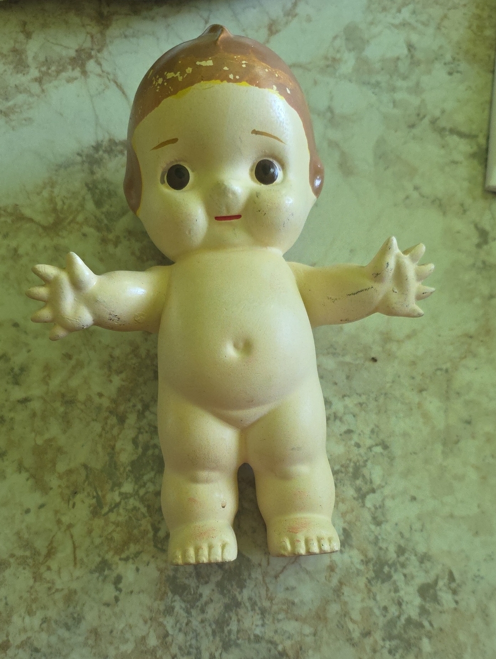 Peach Vinyl Baby Doll with Brown Painted Hair - Classic Open-Arm Baby